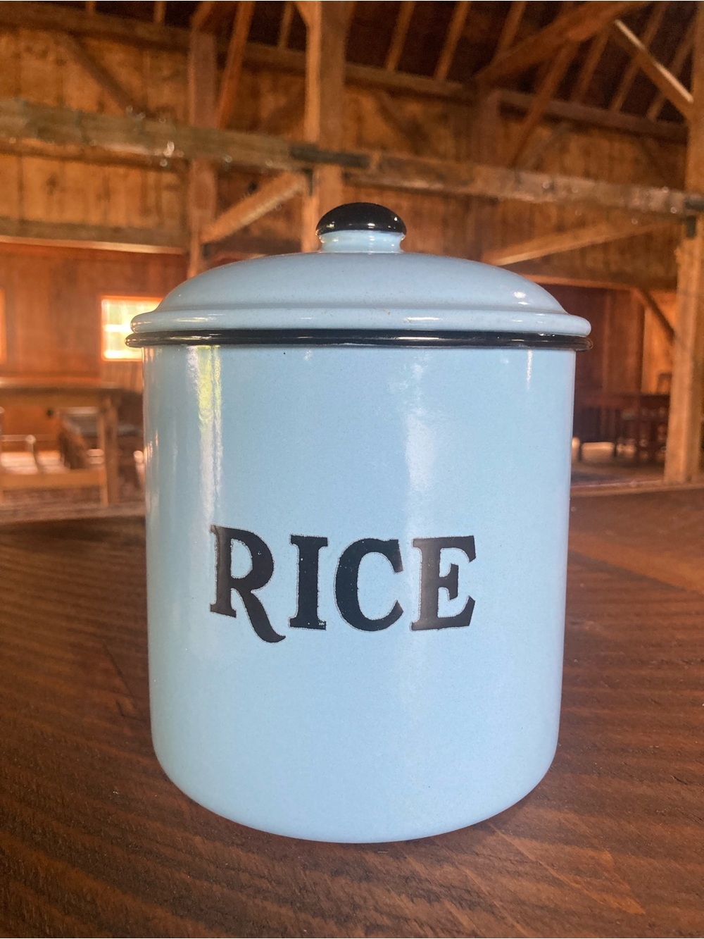 Vintage | Blue Enamelware Rice Storage Canister with Lid
